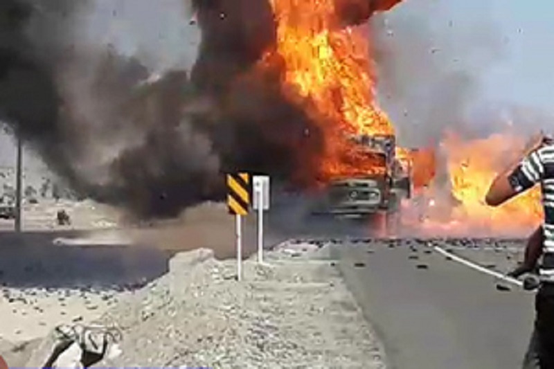 راننده کامیون در آتش سوخت
