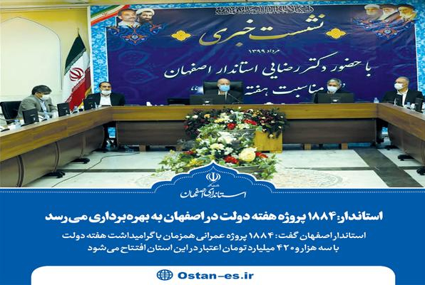 استاندار:۱۸۸۴ پروژه هفته دولت در اصفهان به بهره برداری می رسد